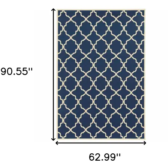 Blue and Ivory Trellis Indoor Outdoor Area Rug Photo 6