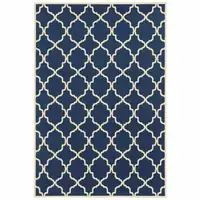 Photo of Blue and Ivory Trellis Indoor Outdoor Area Rug