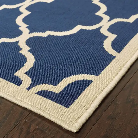 Blue and Ivory Trellis Indoor Outdoor Area Rug Photo 3