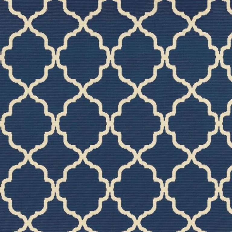 Blue and Ivory Trellis Indoor Outdoor Area Rug Photo 4