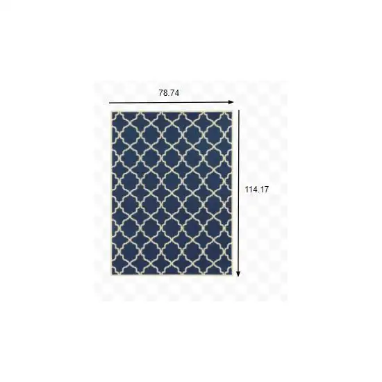 Blue and Ivory Trellis Indoor Outdoor Area Rug Photo 3