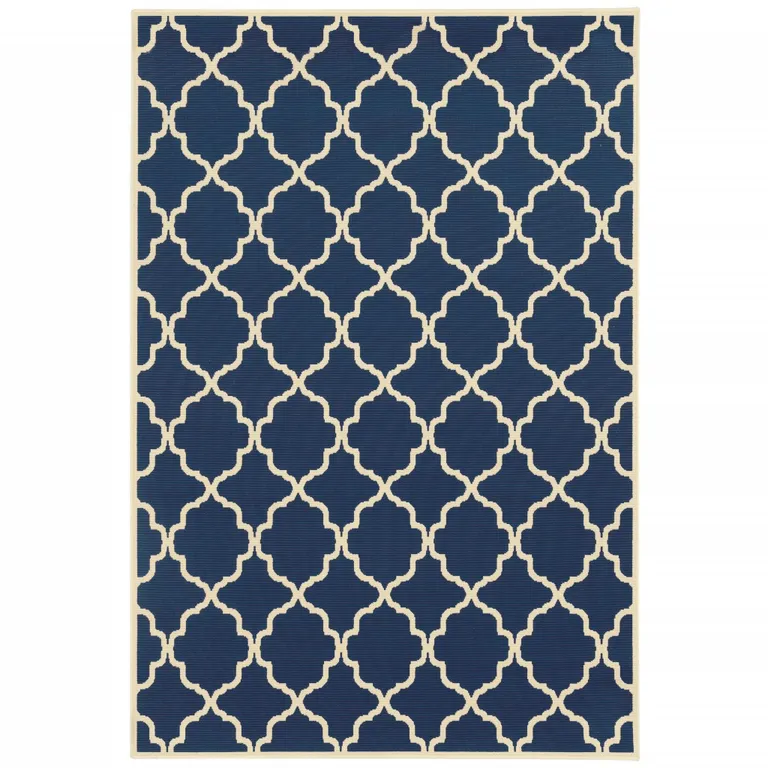 Blue and Ivory Trellis Indoor Outdoor Area Rug Photo 1