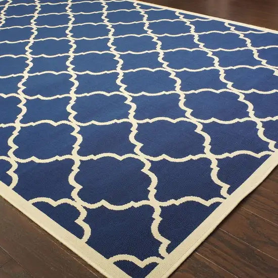 Blue and Ivory Trellis Indoor Outdoor Area Rug Photo 2