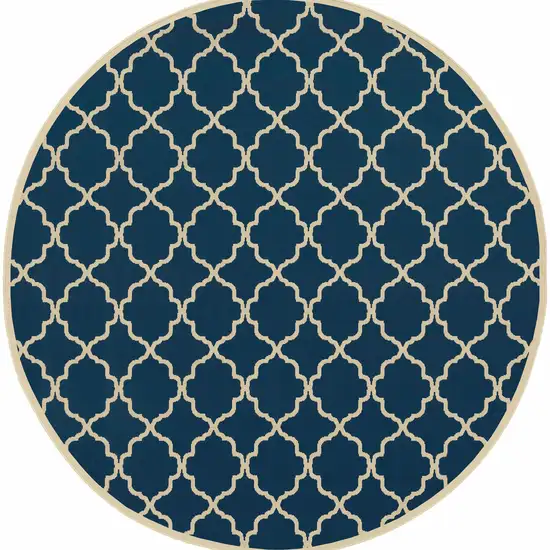 Blue and Ivory Trellis Indoor Outdoor Area Rug Photo 1