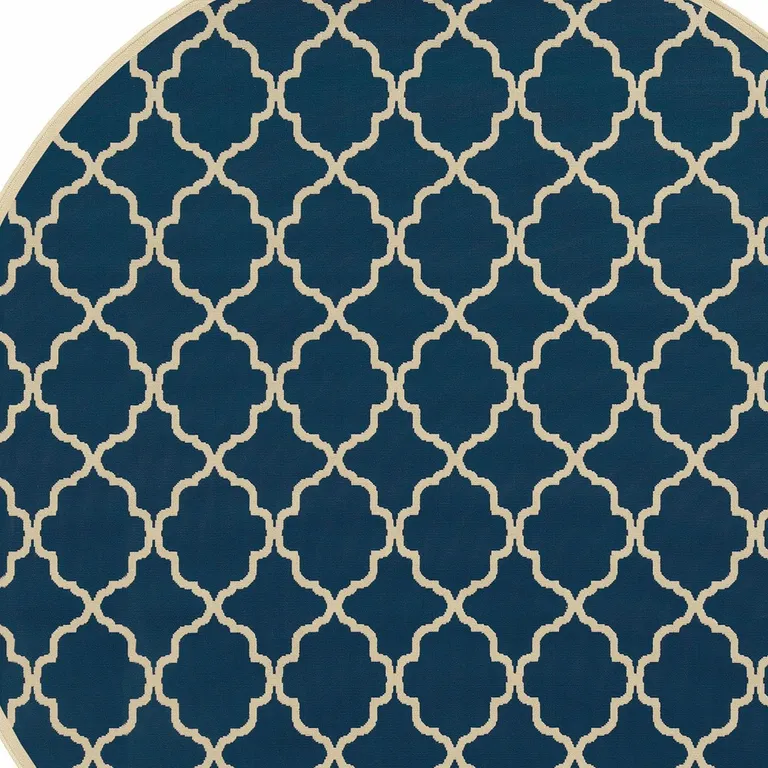 Blue and Ivory Trellis Indoor Outdoor Area Rug Photo 3