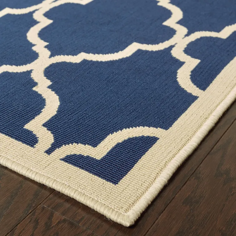 Blue and Ivory Trellis Indoor Outdoor Area Rug Photo 2