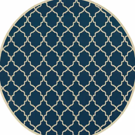 Blue and Ivory Trellis Indoor Outdoor Area Rug Photo 5