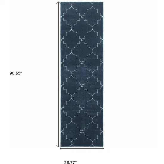 Blue and Ivory Trellis Indoor Runner Rug Photo 5