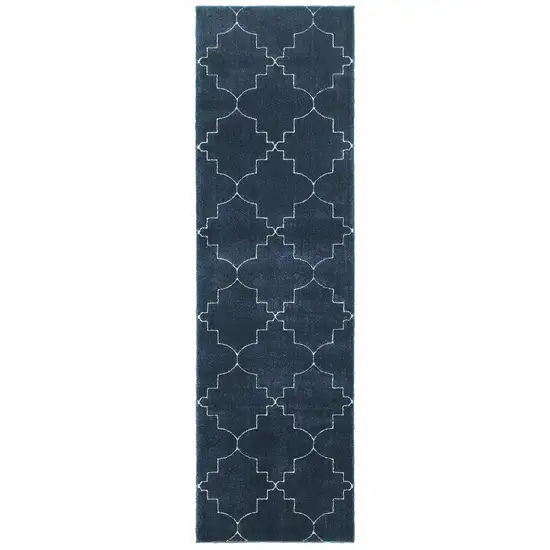 Blue and Ivory Trellis Indoor Runner Rug Photo 1