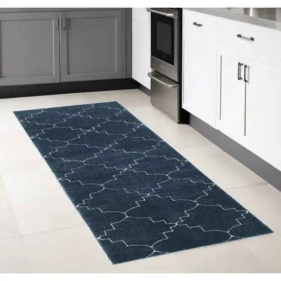 2' X 8' Blue And Ivory Trellis Indoor Runner Rug Photo 1