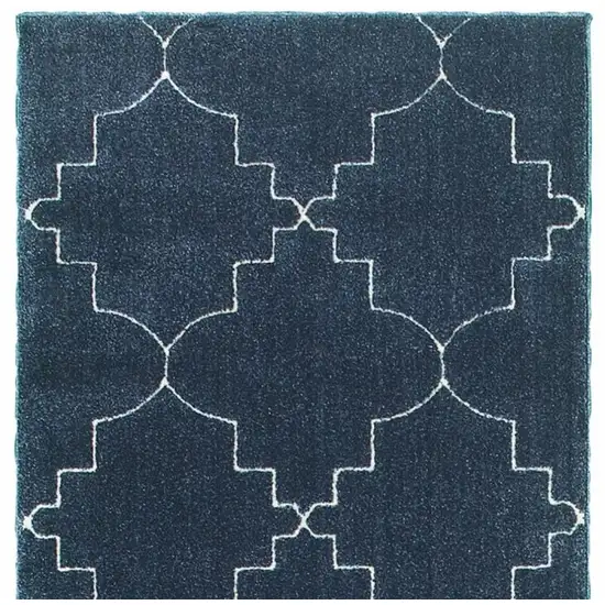Blue and Ivory Trellis Indoor Runner Rug Photo 4