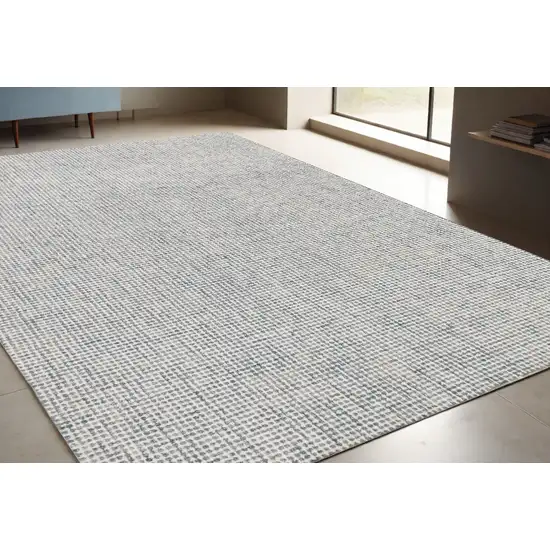 Blue and Ivory Wool Abstract Hand Tufted Area Rug Photo 1