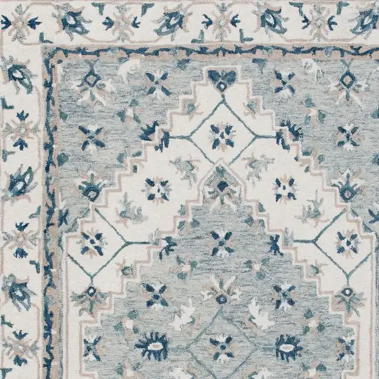 Blue and Ivory Wool Floral Hand Tufted Area Rug Photo 6