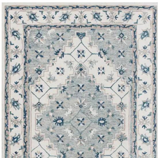 Blue and Ivory Wool Floral Hand Tufted Area Rug Photo 7