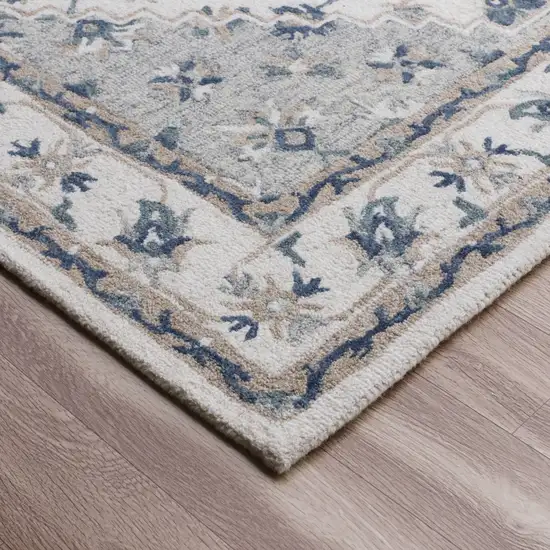 Blue and Ivory Wool Floral Hand Tufted Area Rug Photo 8