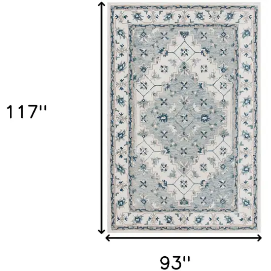 Blue and Ivory Wool Floral Hand Tufted Area Rug Photo 3