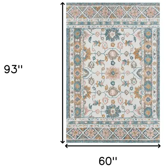 Blue and Ivory Wool Floral Hand Tufted Area Rug Photo 3