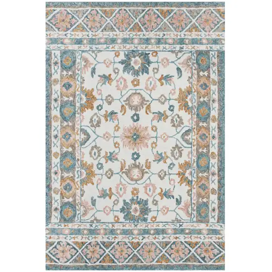 Blue and Ivory Wool Floral Hand Tufted Area Rug Photo 8