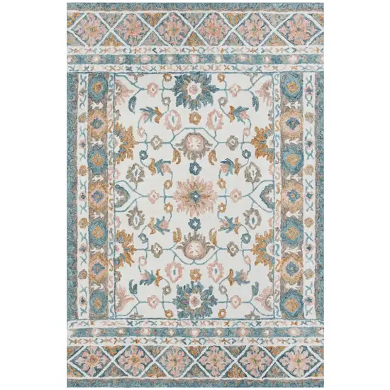 Blue and Ivory Wool Floral Hand Tufted Area Rug Photo 2