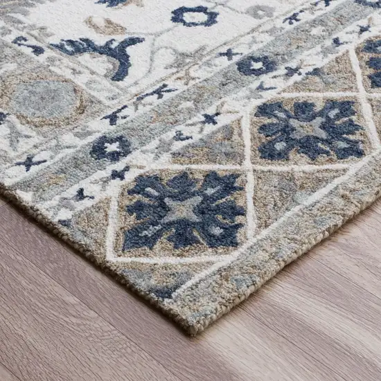 Blue and Ivory Wool Floral Hand Tufted Area Rug Photo 8