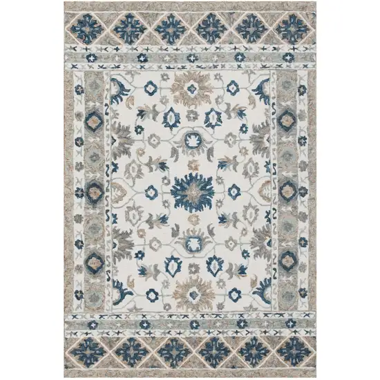 Blue and Ivory Wool Floral Hand Tufted Area Rug Photo 2