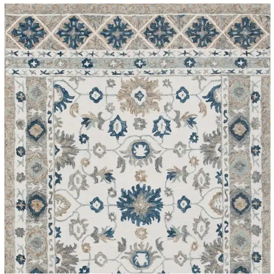 Blue and Ivory Wool Floral Hand Tufted Area Rug Photo 7