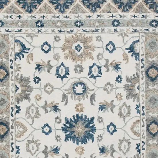 Blue and Ivory Wool Floral Hand Tufted Area Rug Photo 6