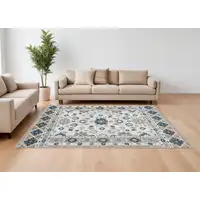 Photo of Blue and Ivory Wool Floral Hand Tufted Area Rug