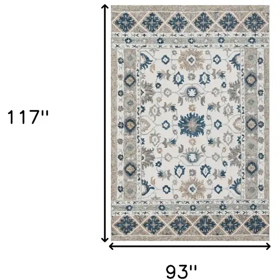 Blue and Ivory Wool Floral Hand Tufted Area Rug Photo 3