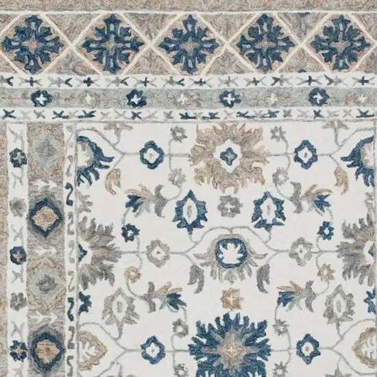 Blue and Ivory Wool Floral Hand Tufted Area Rug Photo 6