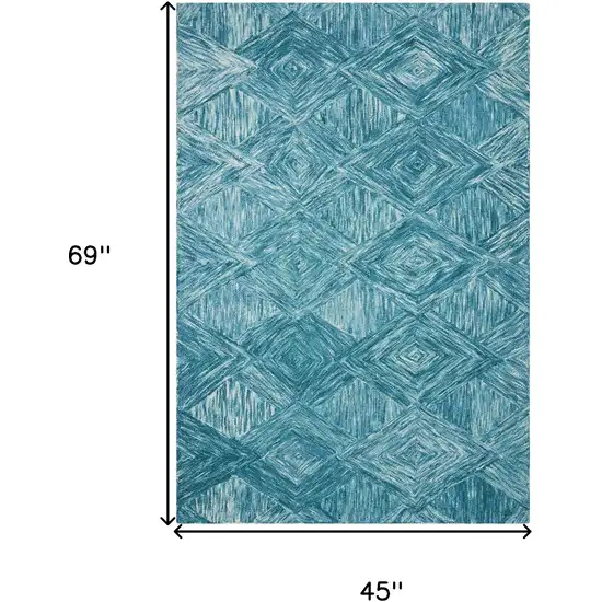 Blue and Ivory Wool Geometric Area Rug Photo 3