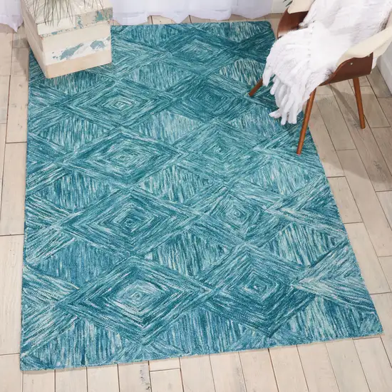 Blue and Ivory Wool Geometric Area Rug Photo 7