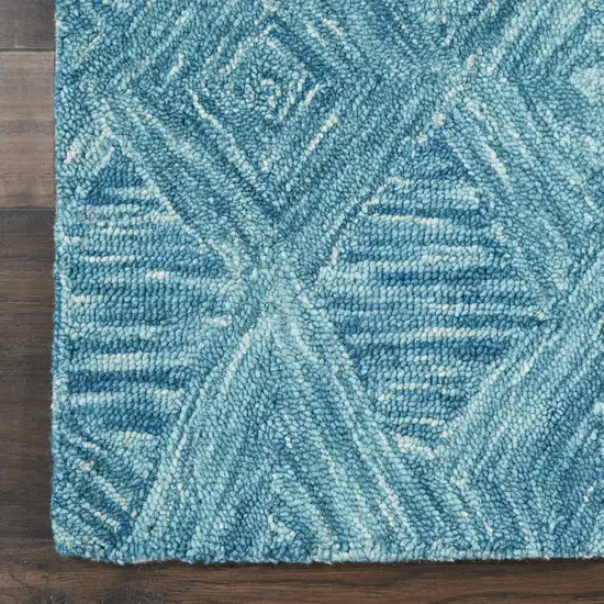 Blue and Ivory Wool Geometric Area Rug Photo 6