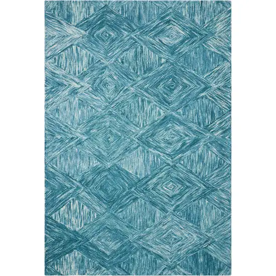 Blue and Ivory Wool Geometric Area Rug Photo 2