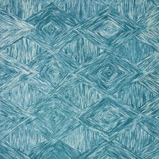 Blue and Ivory Wool Geometric Area Rug Photo 5