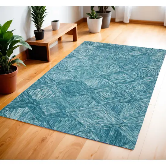 Blue and Ivory Wool Geometric Area Rug Photo 1