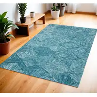 Photo of Blue and Ivory Wool Geometric Area Rug