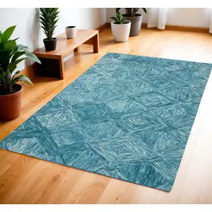 Photo of Blue and Ivory Wool Geometric Area Rug