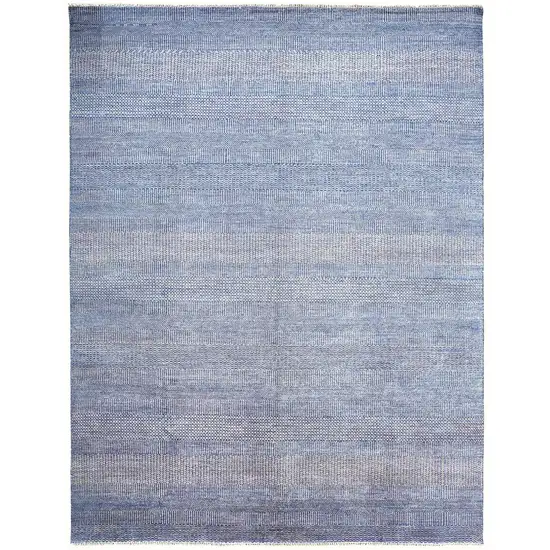 Blue and Ivory Wool Striped Shag Hand Knotted Area Rug Photo 2