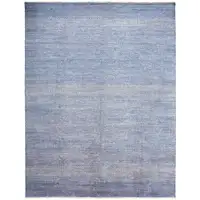 Photo of Blue and Ivory Wool Striped Shag Hand Knotted Area Rug