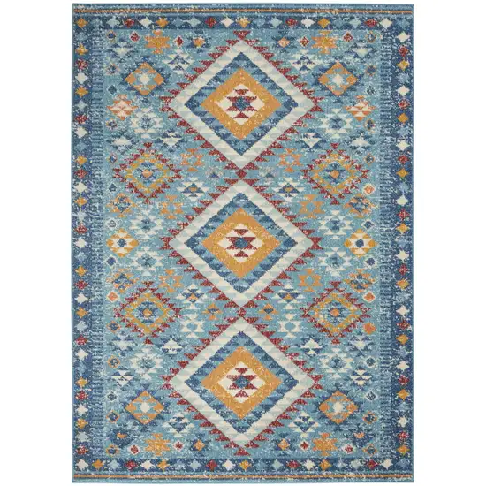 Blue And Orange Geometric Dhurrie Area Rug Photo 1