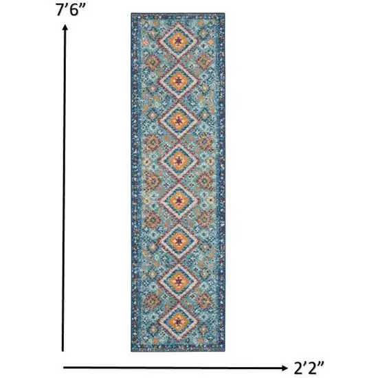 Blue and Multi Diamonds Runner Rug Photo 7