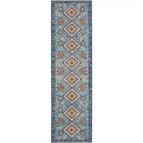 Blue and Multi Diamonds Runner Rug Photo 1