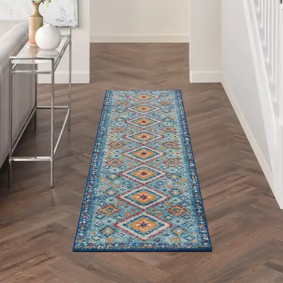 Blue and Multi Diamonds Runner Rug Photo 8