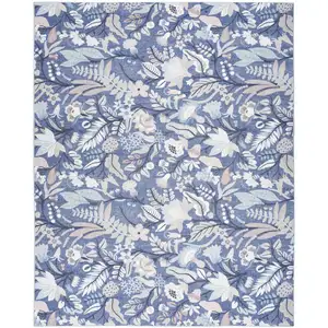 Photo of Blue and Off White Floral Power Loom Washable Non Skid Area Rug