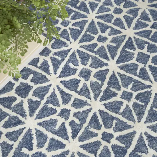 Blue and Off White Geometric Hand Tufted Area Rug Photo 9