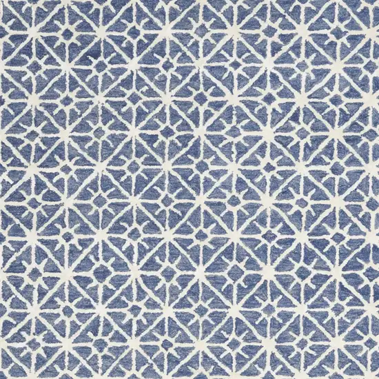 Blue and Off White Geometric Hand Tufted Area Rug Photo 4