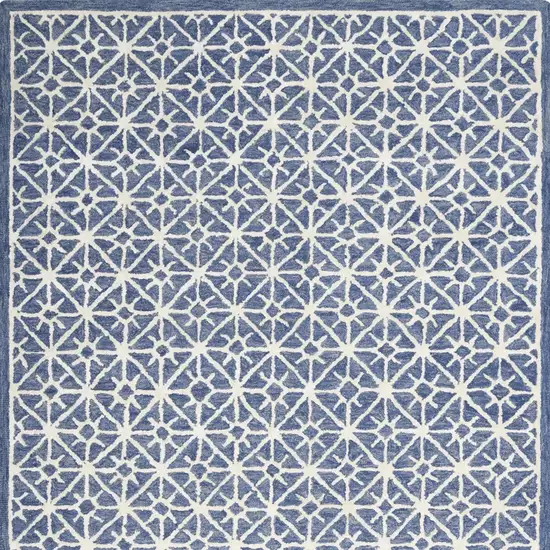 Blue and Off White Geometric Hand Tufted Area Rug Photo 5