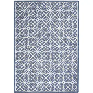 Photo of Blue and Off White Geometric Hand Tufted Area Rug