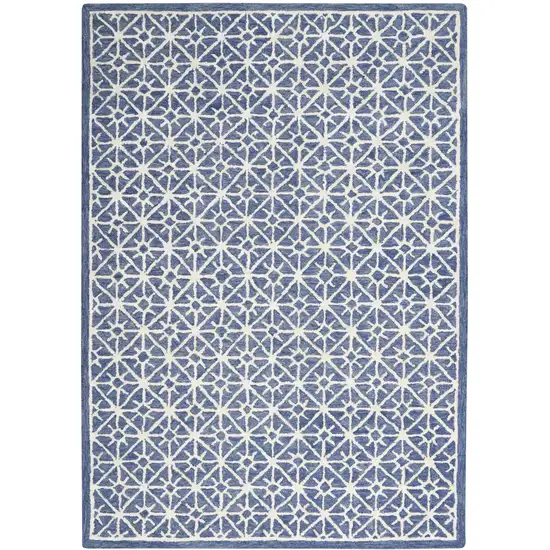 Blue and Off White Geometric Hand Tufted Area Rug Photo 1